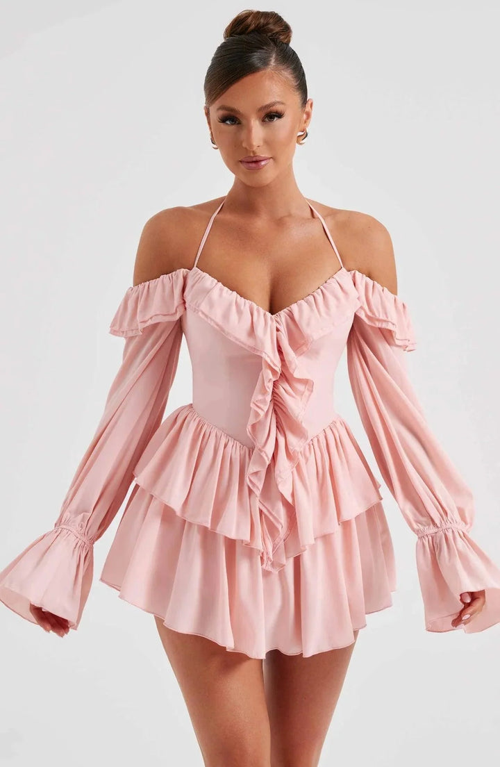 Stijlvolle en Comfortabele Mini Jurk met Ruches-Zomer Jurken-Calora-Zwart-XS-Calora