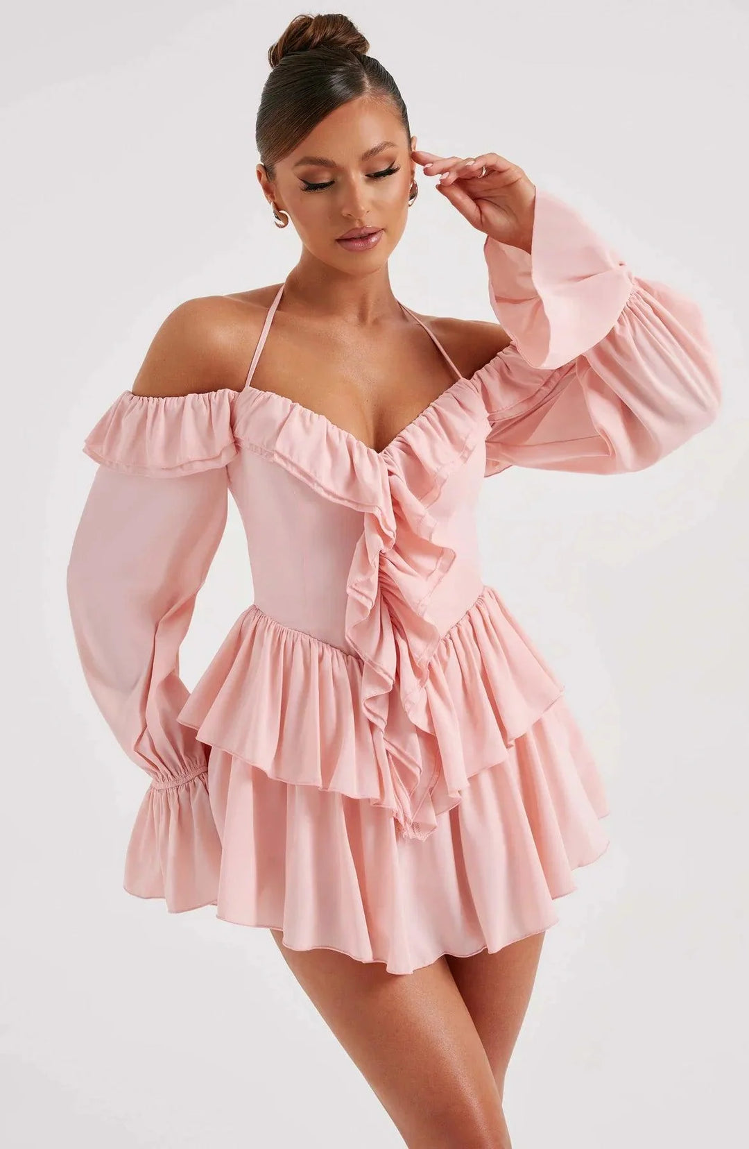 Stijlvolle en Comfortabele Mini Jurk met Ruches-Zomer Jurken-Calora-Zwart-XS-Calora