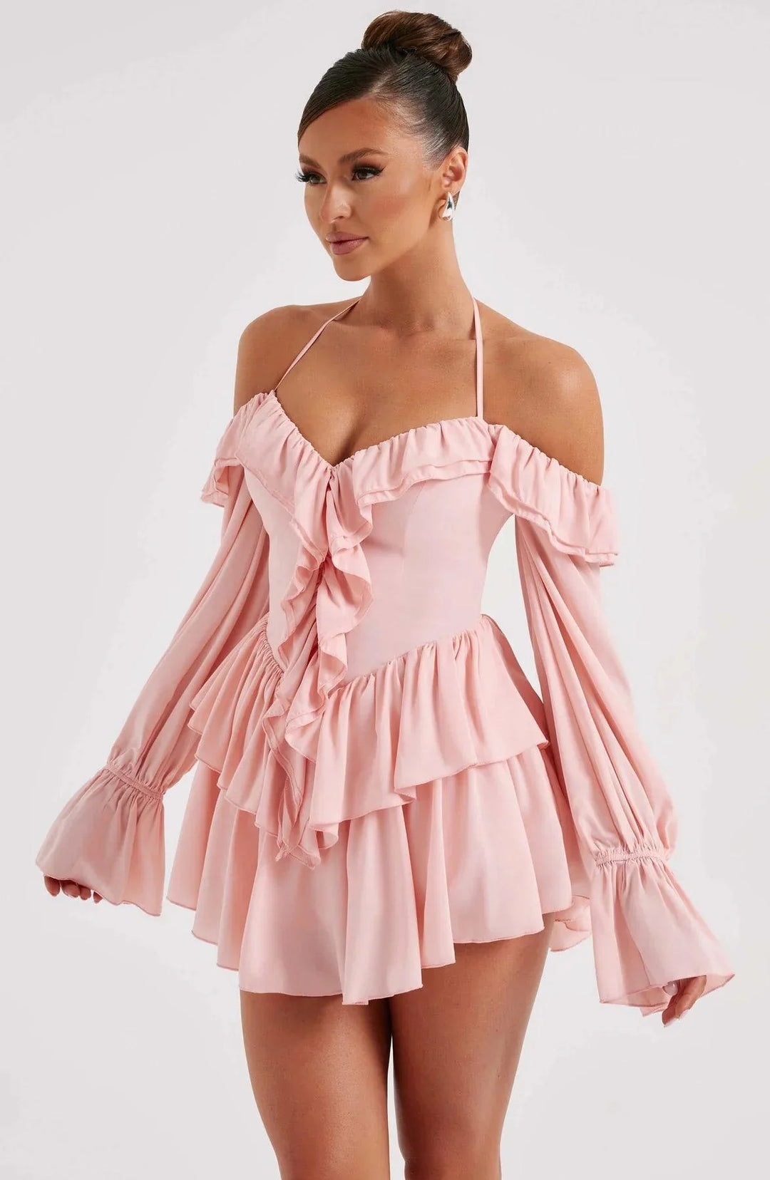 Stijlvolle en Comfortabele Mini Jurk met Ruches-Zomer Jurken-Calora-Zwart-XS-Calora