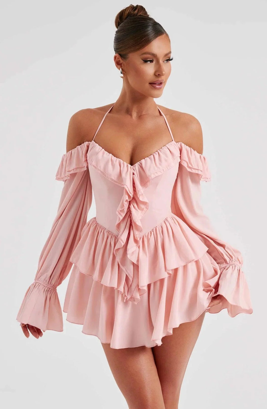 Stijlvolle en Comfortabele Mini Jurk met Ruches-Zomer Jurken-Calora-Zwart-XS-Calora