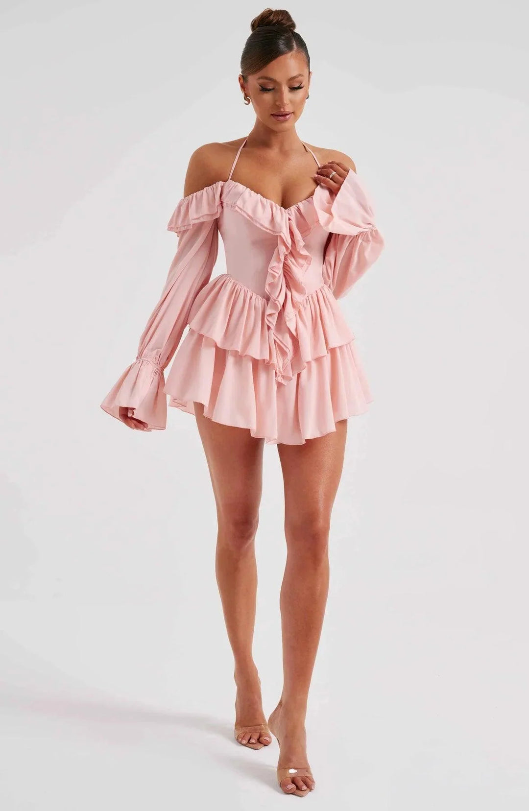 Stijlvolle en Comfortabele Mini Jurk met Ruches-Zomer Jurken-Calora-Zwart-XS-Calora