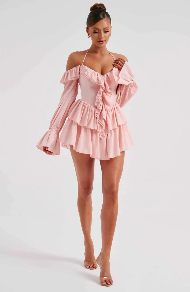 Stijlvolle en Comfortabele Mini Jurk met Ruches-Zomer Jurken-Calora-Zwart-XS-Calora