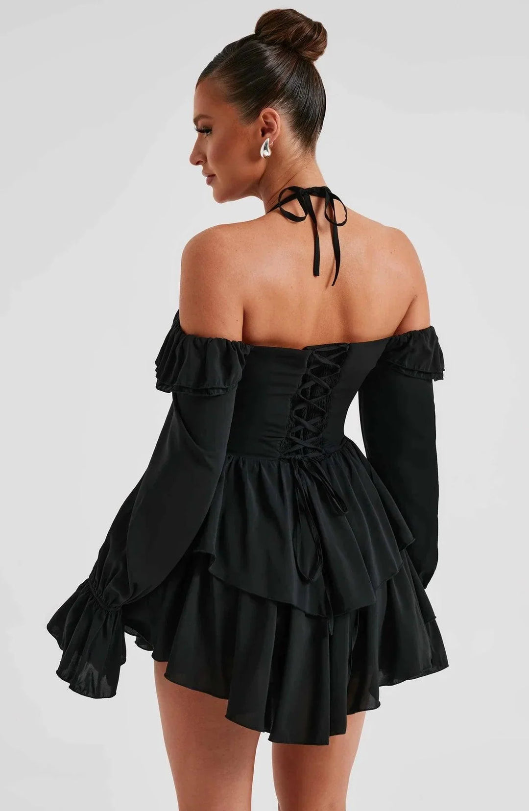 Stijlvolle en Comfortabele Mini Jurk met Ruches-Zomer Jurken-Calora-Zwart-XS-Calora