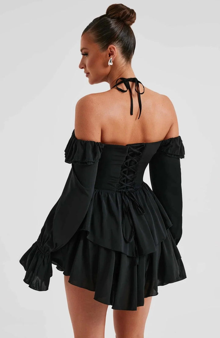 Stijlvolle en Comfortabele Mini Jurk met Ruches-Zomer Jurken-Calora-Zwart-XS-Calora