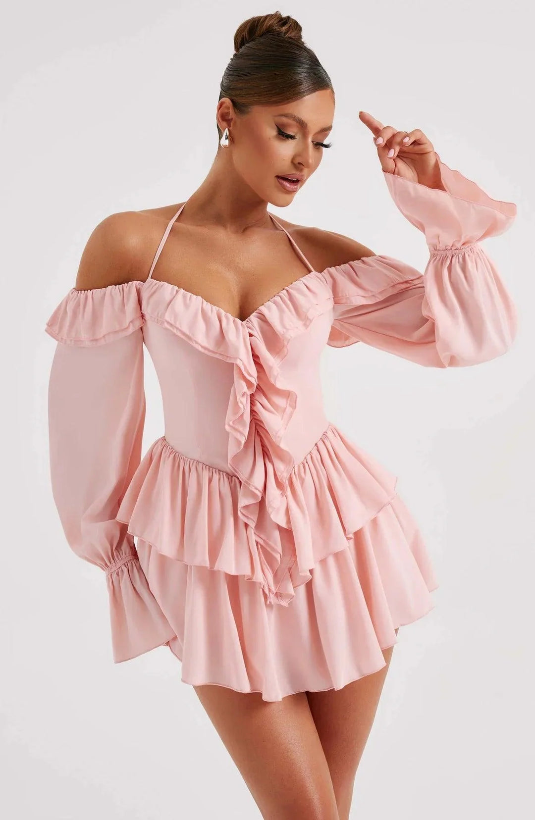 Stijlvolle en Comfortabele Mini Jurk met Ruches-Zomer Jurken-Calora-Zwart-XS-Calora