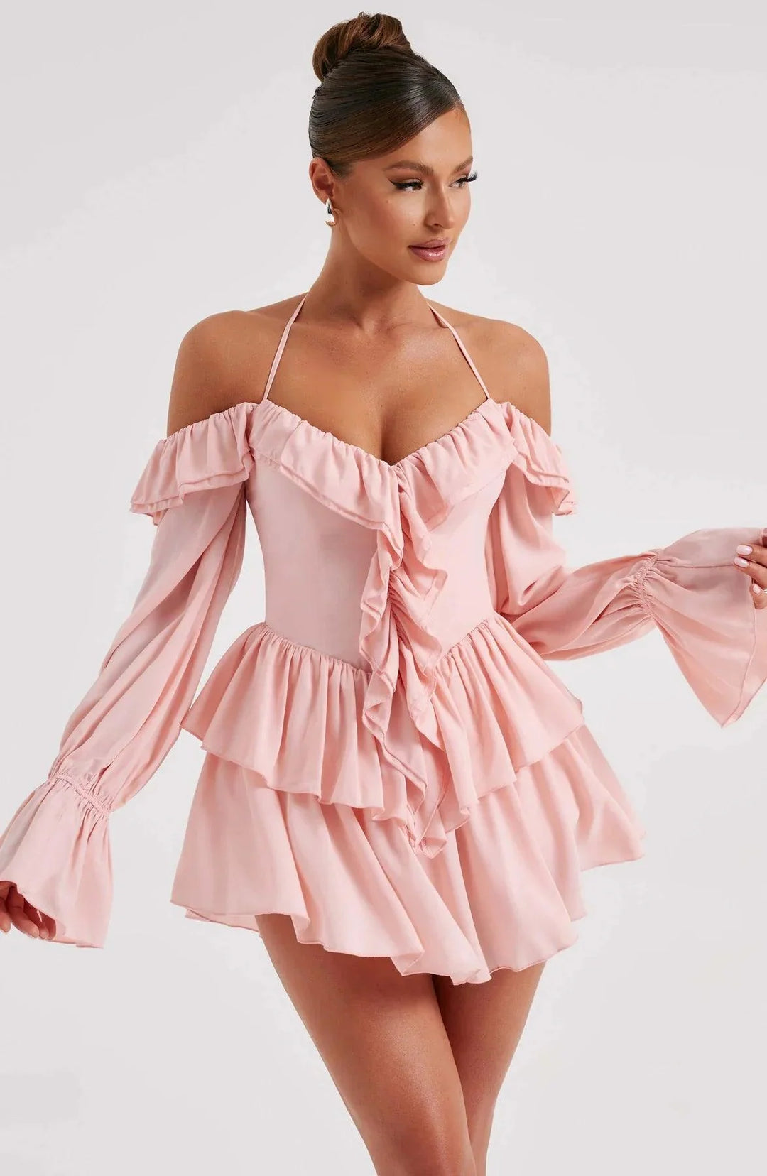 Stijlvolle en Comfortabele Mini Jurk met Ruches-Zomer Jurken-Calora-Zwart-XS-Calora