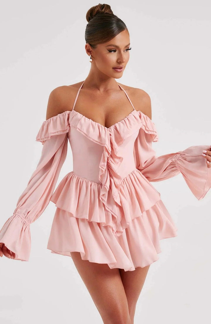 Stijlvolle en Comfortabele Mini Jurk met Ruches-Zomer Jurken-Calora-Zwart-XS-Calora