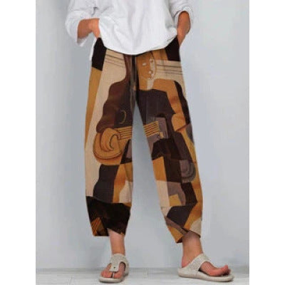 Stijlvolle losse Broek met print voor dames-Wijde Broeken-Calora-Bruin-S-Calora