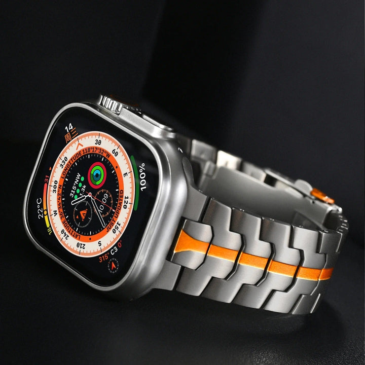 CALORA_ Stijlvolle Luxe Titanium Apple Watch Band - Geschikt voor Series 1-9 en Ultra