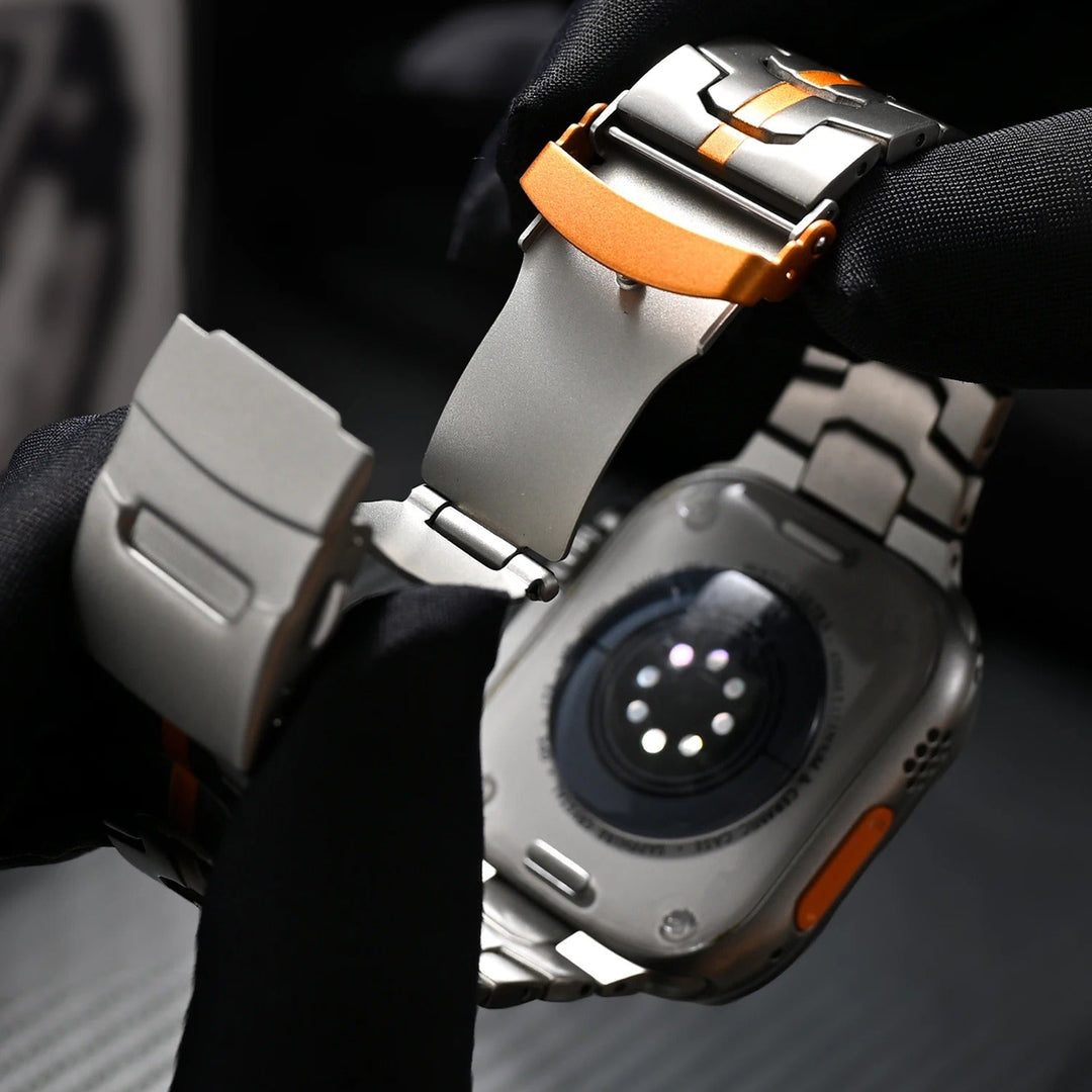 CALORA_ Stijlvolle Luxe Titanium Apple Watch Band - Geschikt voor Series 1-9 en Ultra