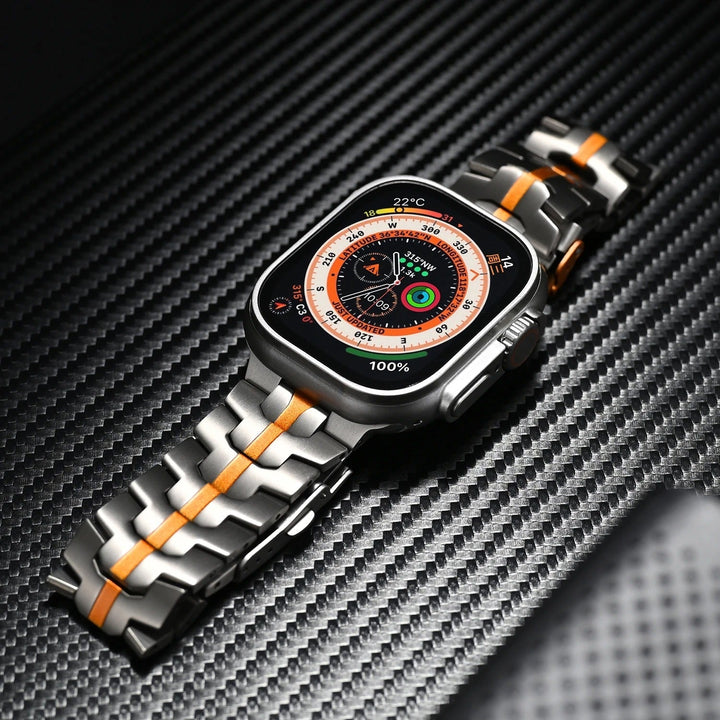 CALORA_ Stijlvolle Luxe Titanium Apple Watch Band - Geschikt voor Series 1-9 en Ultra