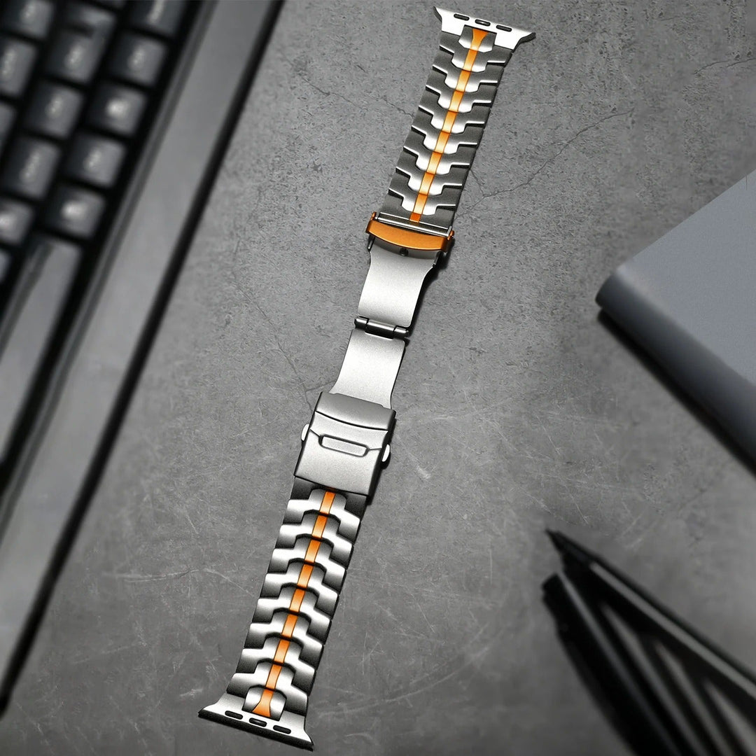 CALORA_ Stijlvolle Luxe Titanium Apple Watch Band - Geschikt voor Series 1-9 en Ultra