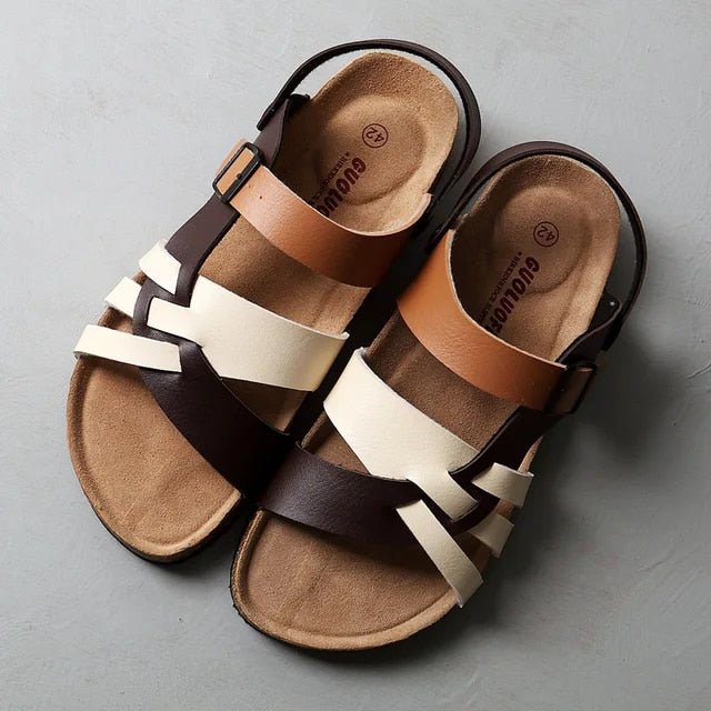Stijlvolle PU Leren Herensandalen voor Comfortabel Draagplezier-Sandalen-Calora-Wit en Bruin-37-Calora