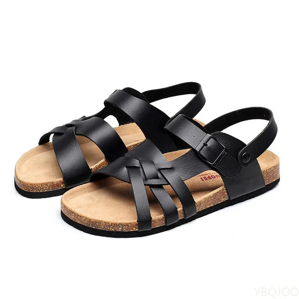 Stijlvolle PU Leren Herensandalen voor Comfortabel Draagplezier-Sandalen-Calora-Zwart-37-Calora