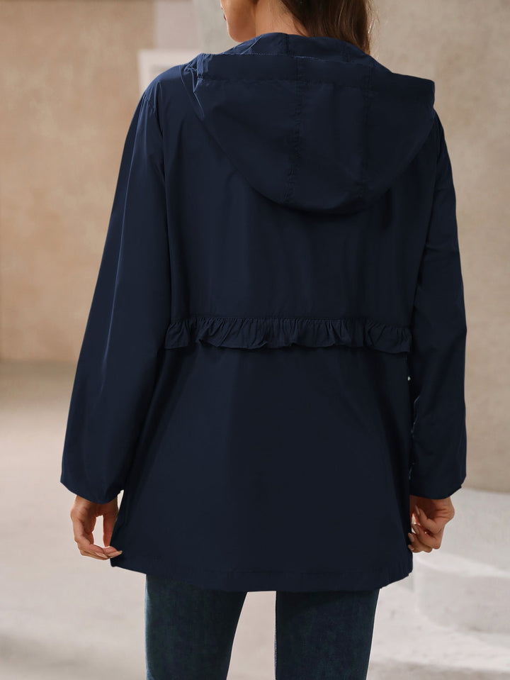 CALORA_ Stijlvolle Rimpel Capuchon Regenjas voor Dames