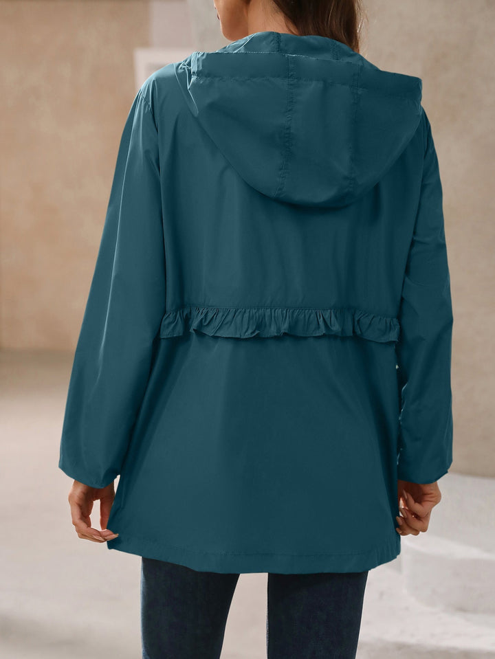 CALORA_ Stijlvolle Rimpel Capuchon Regenjas voor Dames