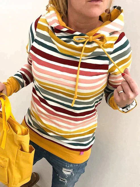 Stijlvolle trui met print en capuchon-Blazers & Vesten-Calora-Geel-S-Calora