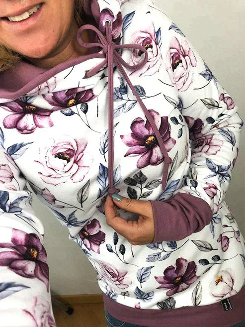 Stijlvolle trui met print en capuchon-Blazers & Vesten-Calora-Paars-S-Calora