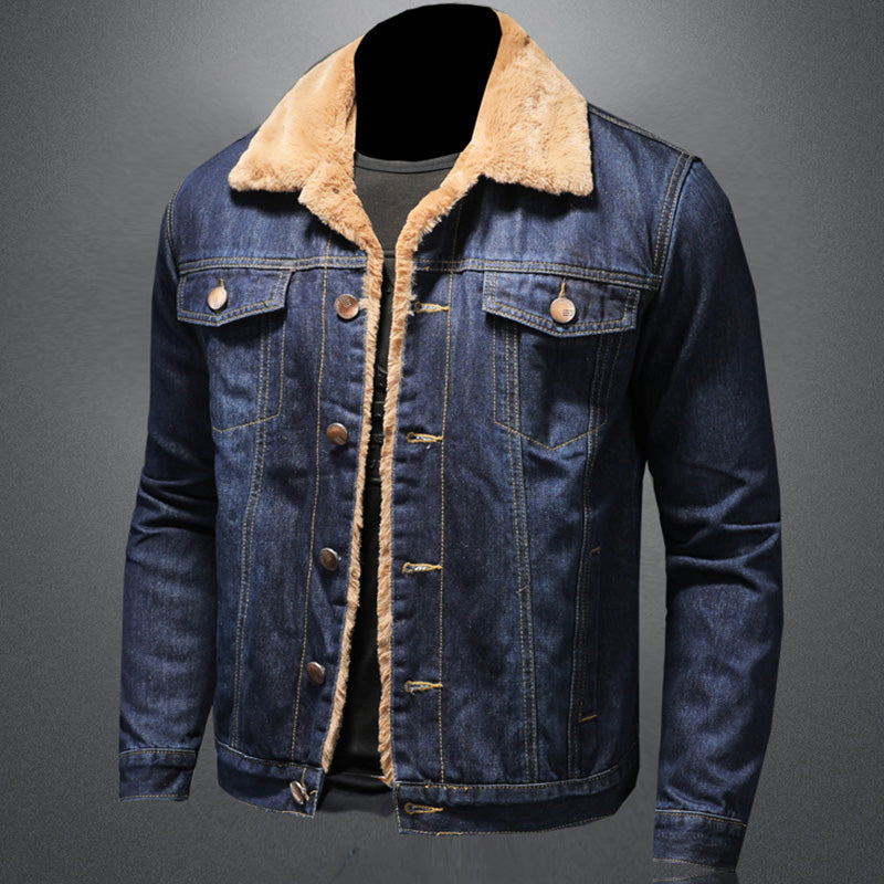 CALORA_ Stijlvolle Winter Fleece Dikke Denim Jas
