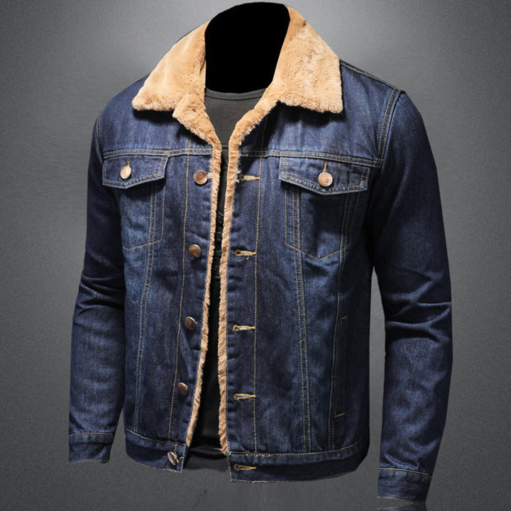 CALORA_ Stijlvolle Winter Fleece Dikke Denim Jas