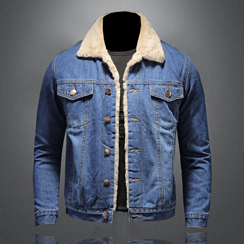 CALORA_ Stijlvolle Winter Fleece Dikke Denim Jas