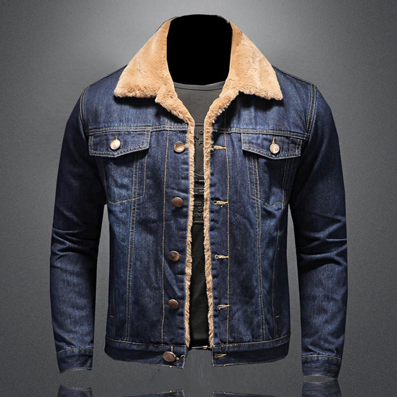 CALORA_ Stijlvolle Winter Fleece Dikke Denim Jas