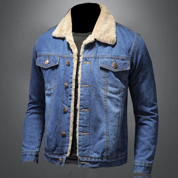 CALORA_ Stijlvolle Winter Fleece Dikke Denim Jas