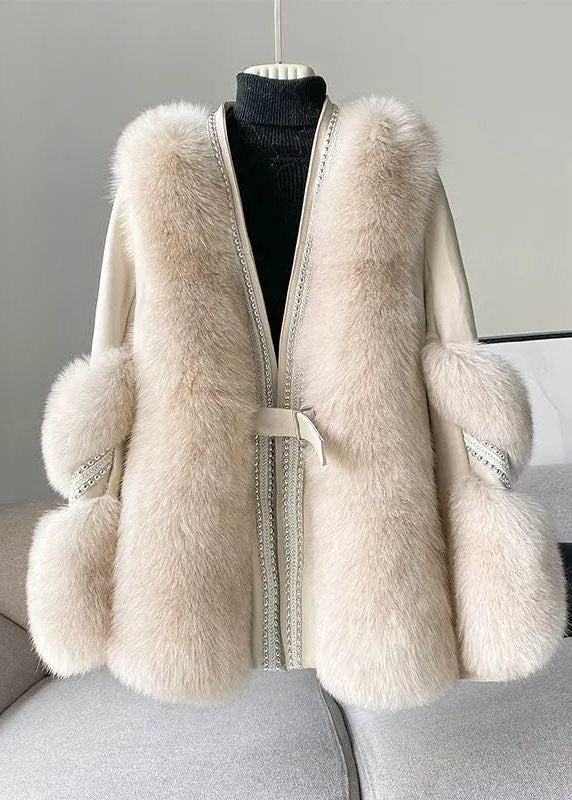 Stijlvolle witte V-hals Zachte fluffy Winterjas-Zomer Jassen-Calora-Wit-S-Calora