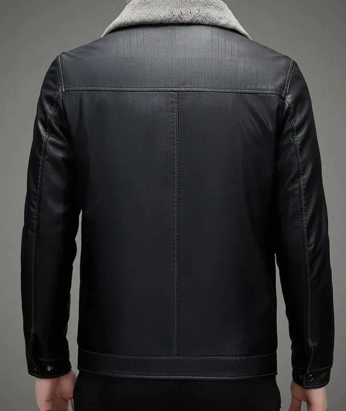 CALORA_ Stiletto | Premium fleece gevoerde zwarte leren jas
