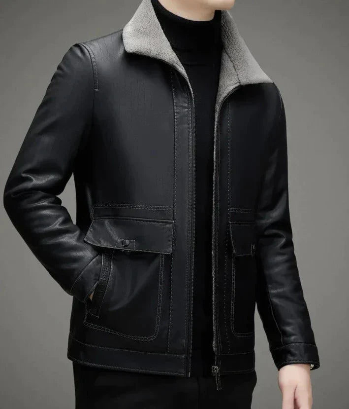 CALORA_ Stiletto | Premium fleece gevoerde zwarte leren jas