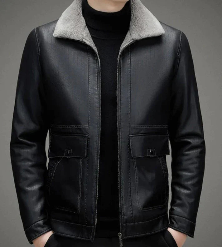 CALORA_ Stiletto | Premium fleece gevoerde zwarte leren jas