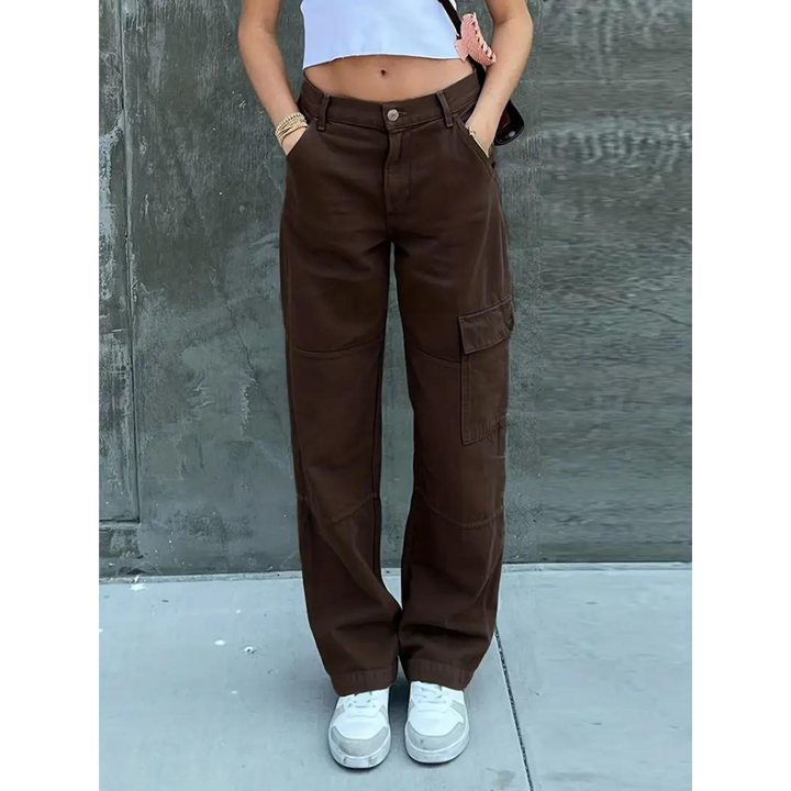 Stoere Cargobroek met zakken voor dames-Wijde Broeken-Calora-Bruin-S-Calora