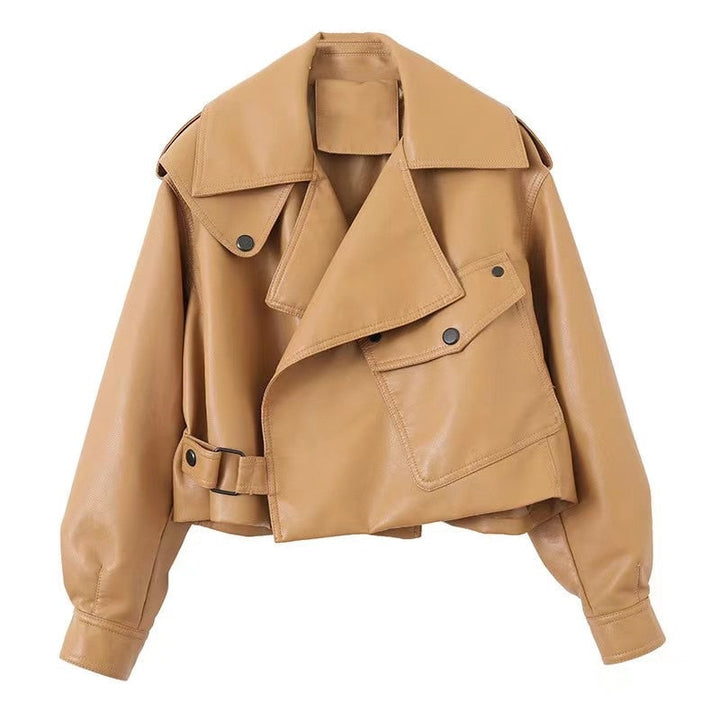 Stoere en stijlvolle faux leren jas-Leren Jassen-Calora-Khaki-S-Calora