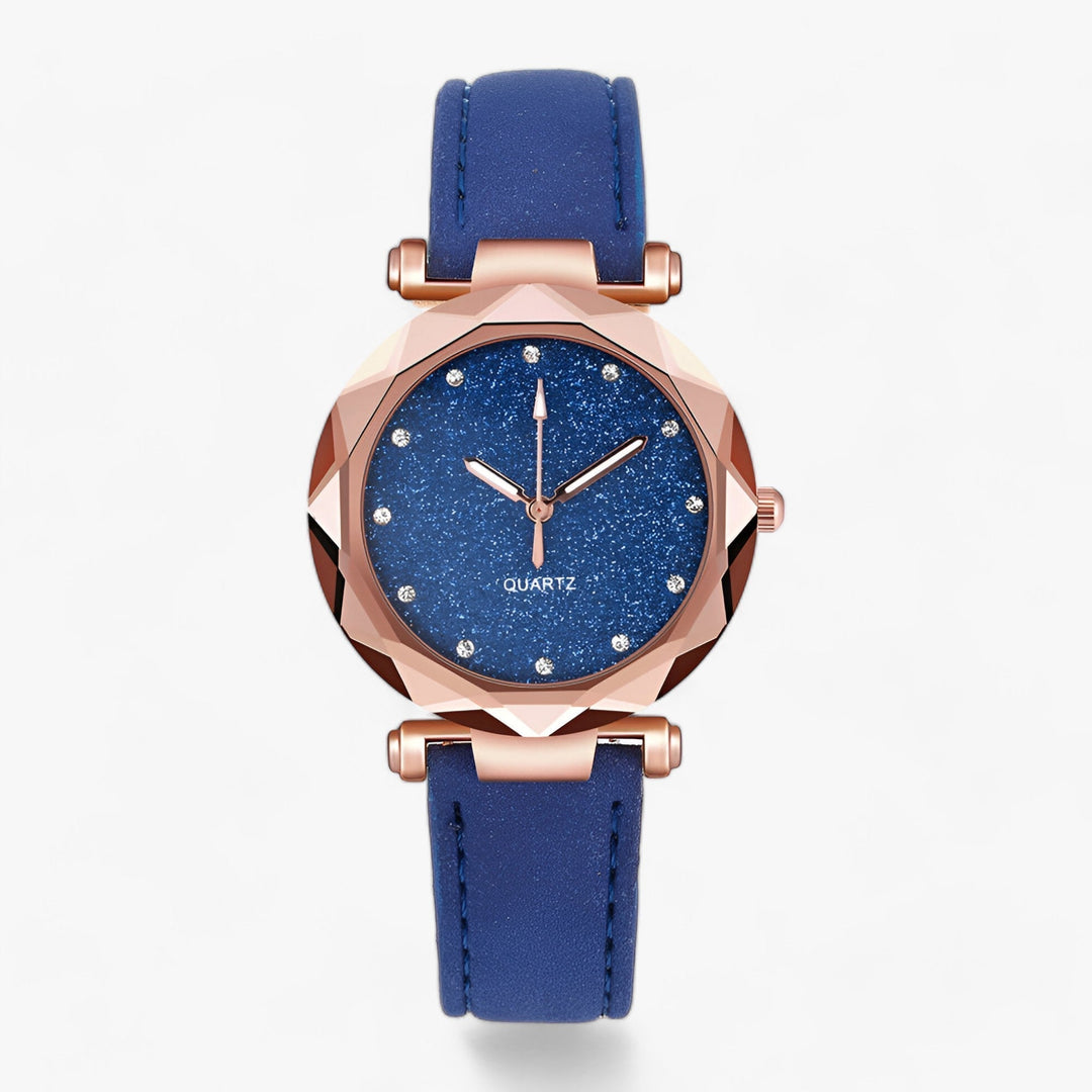 Strass Horloge in sterrenhemelontwerp en suede band-Horloges-Calora-Blauw-Calora