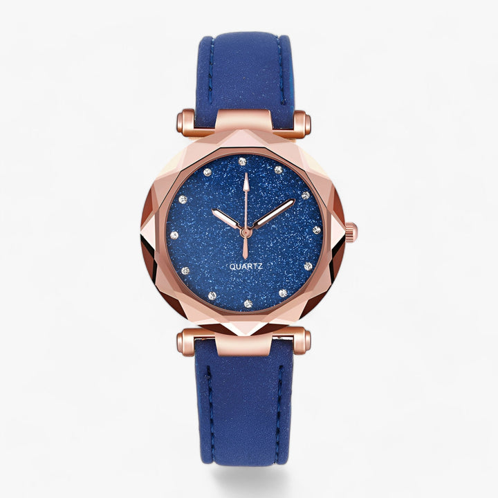 Strass Horloge in sterrenhemelontwerp en suede band-Horloges-Calora-Blauw-Calora