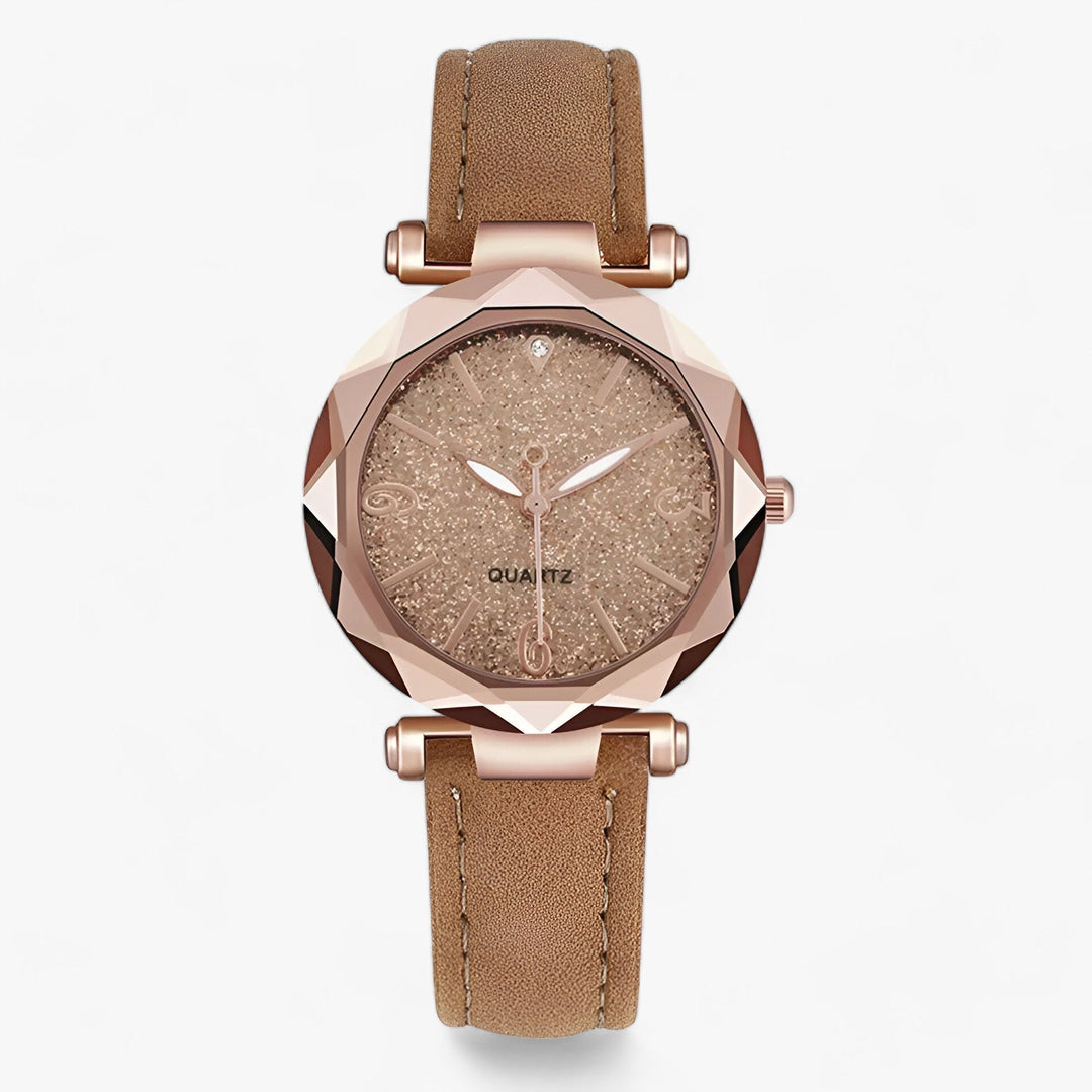 Strass Horloge in sterrenhemelontwerp en suede band-Horloges-Calora-Bruin-Calora