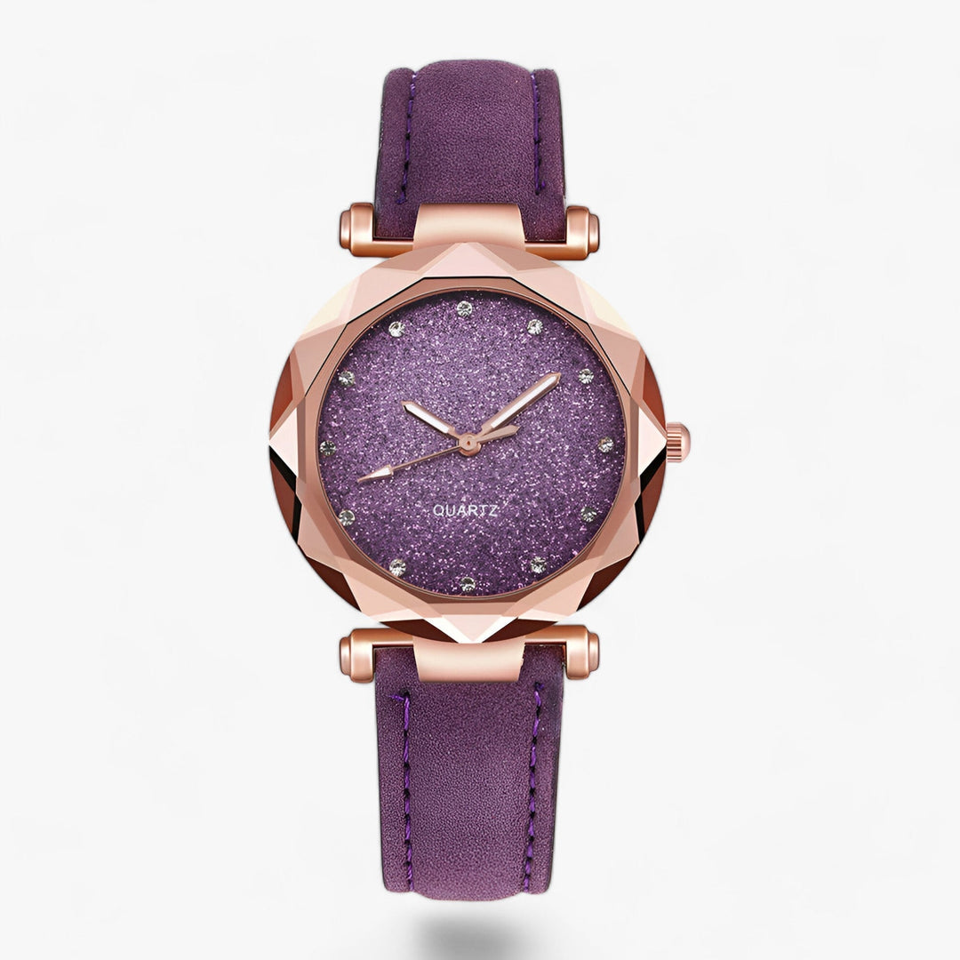 Strass Horloge in sterrenhemelontwerp en suede band-Horloges-Calora-Paars-Calora