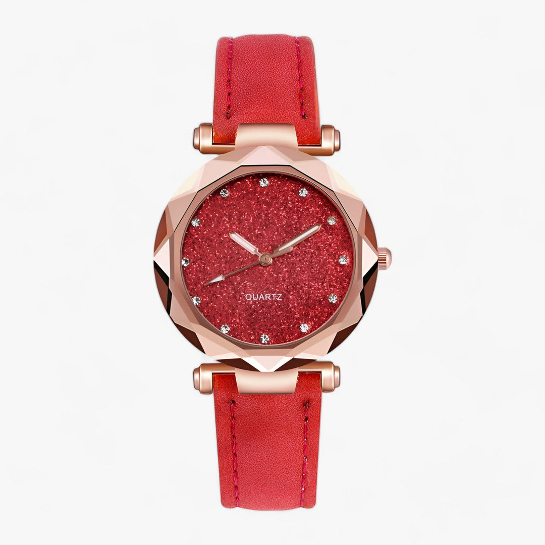 Strass Horloge in sterrenhemelontwerp en suede band-Horloges-Calora-Rood-Calora