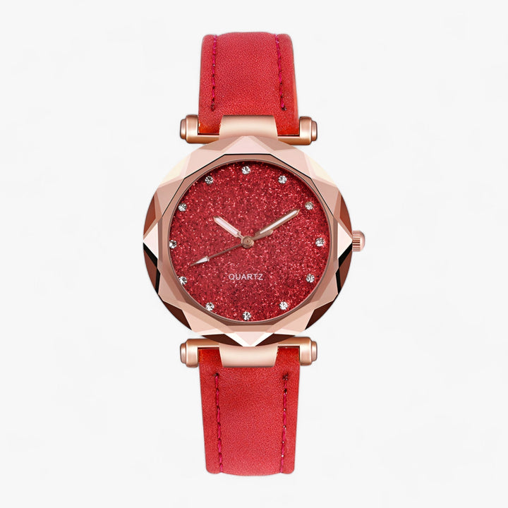 Strass Horloge in sterrenhemelontwerp en suede band-Horloges-Calora-Rood-Calora