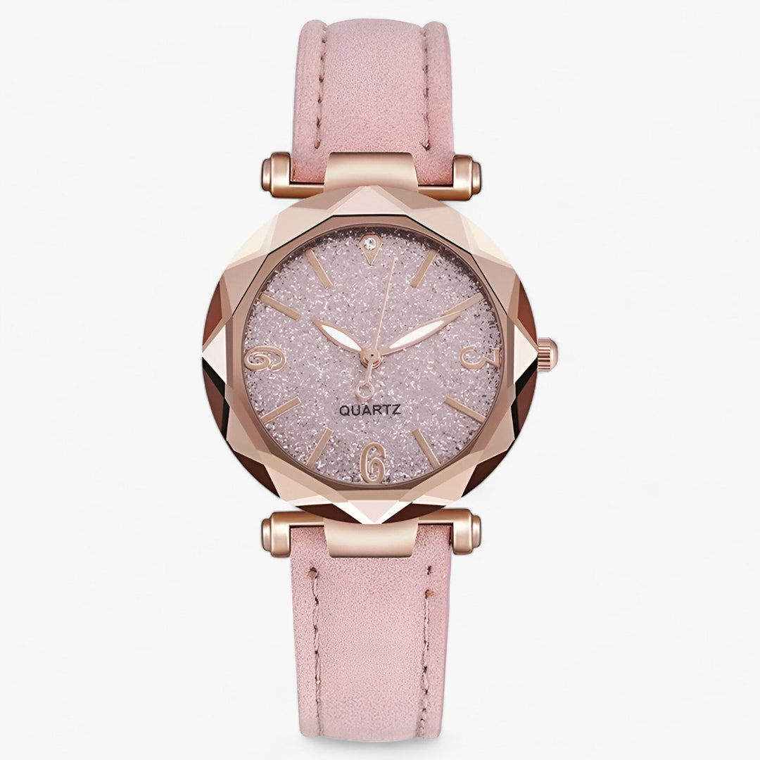 Strass Horloge in sterrenhemelontwerp en suede band-Horloges-Calora-Roze-Calora