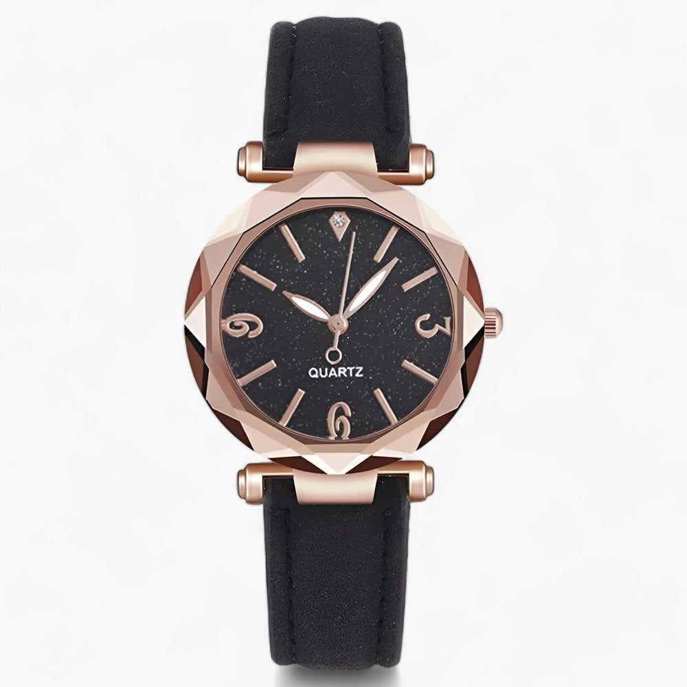 Strass Horloge in sterrenhemelontwerp en suede band-Horloges-Calora-Zwart-Calora