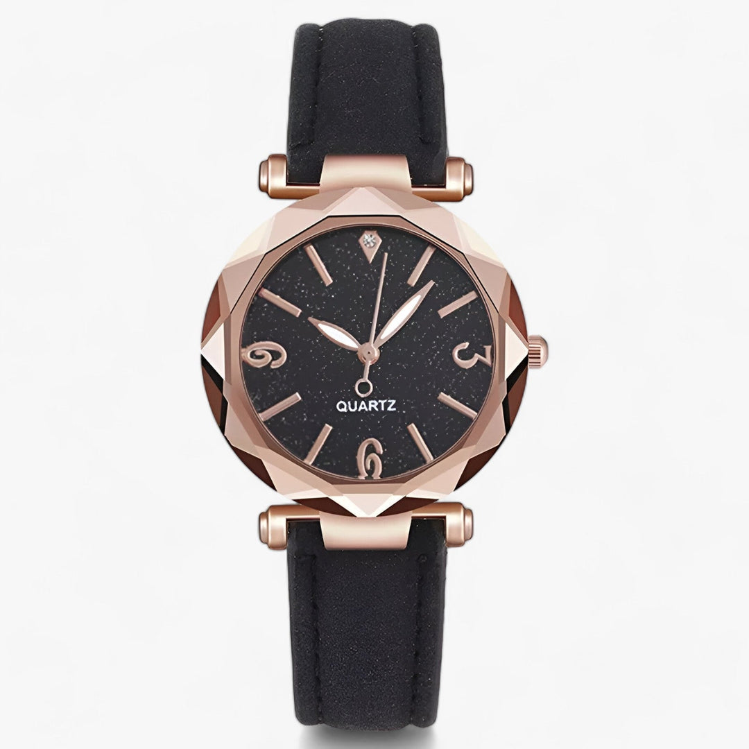 Strass Horloge in sterrenhemelontwerp en suede band-Horloges-Calora-Zwart-Calora