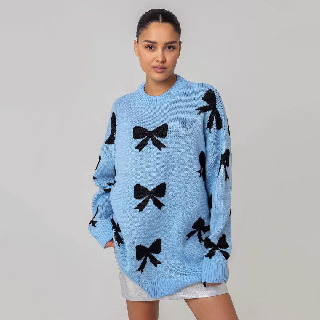 CALORA_ Strikjacquard Damestrui met Ronde Hals en Lange Mouwen