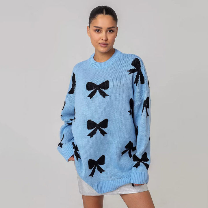 CALORA_ Strikjacquard Damestrui met Ronde Hals en Lange Mouwen