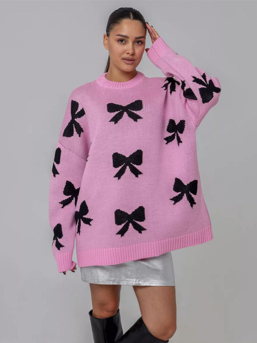 CALORA_ Strikjacquard Damestrui met Ronde Hals en Lange Mouwen