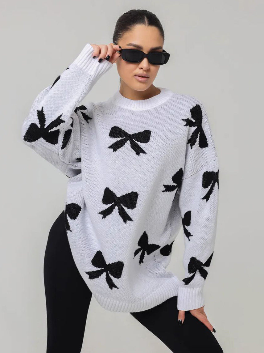CALORA_ Strikjacquard Damestrui met Ronde Hals en Lange Mouwen