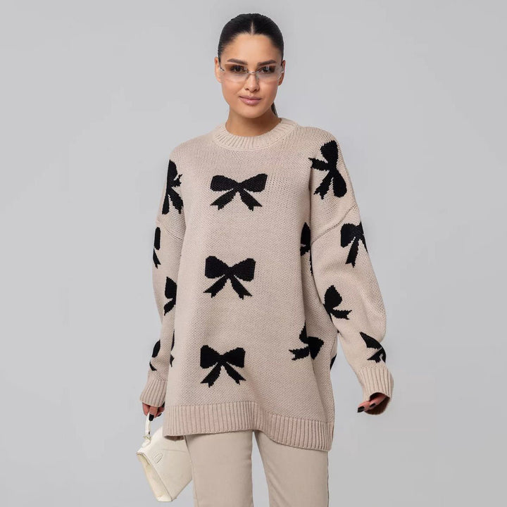 CALORA_ Strikjacquard Damestrui met Ronde Hals en Lange Mouwen