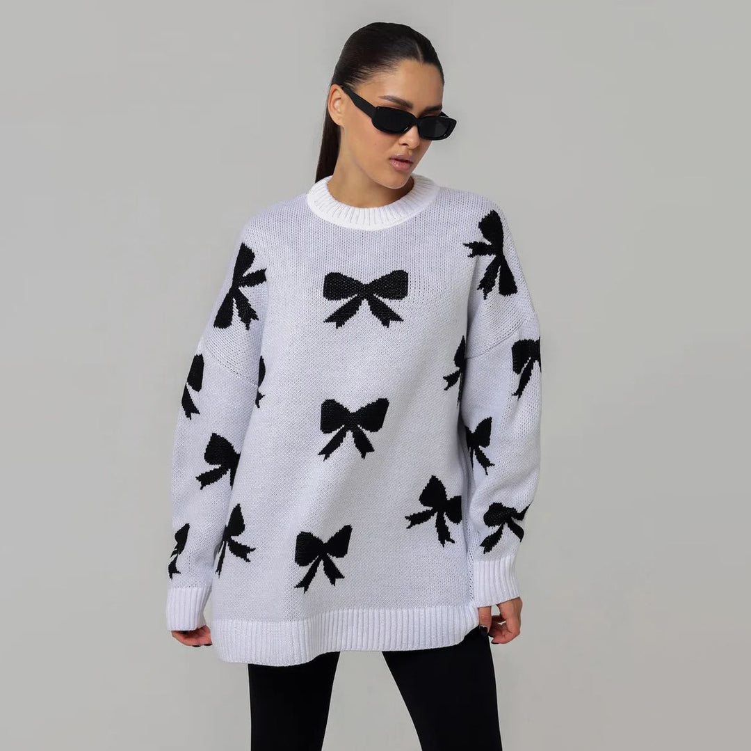 CALORA_ Strikjacquard Damestrui met Ronde Hals en Lange Mouwen