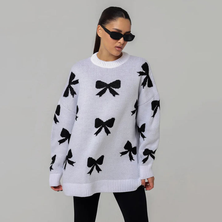 CALORA_ Strikjacquard Damestrui met Ronde Hals en Lange Mouwen