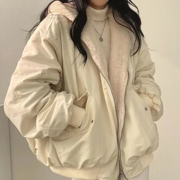 Sylvana | Oversized dames winterjas met capuchon en ritssluiting-Zomer Jassen-Calora-Beige-S-Calora